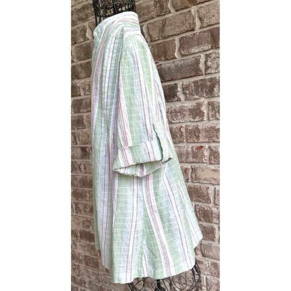 Soft Surroundings Tunic Top XS Extra Small Striped V Neck Roll Tab Sleeves Boho - Picture 6 of 12